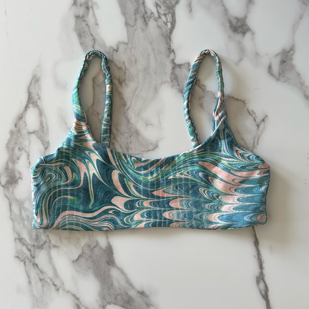 Skatie Teal and Pink Swirl Bikini Top